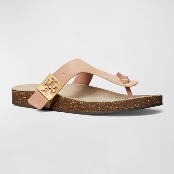Tory Burch $250 Mellow Leather Buckle Thong Sandals Malva Avola Sz 9.5 NIB! - Picture 1 of 4